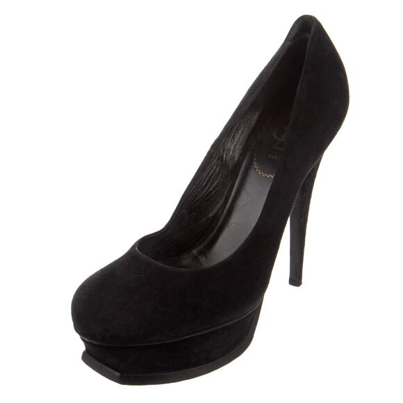 YSL 8.5 Suede Platform Tribtoo Heels Stiletto Pumps 39 Yves St Laurent Black - Picture 4 of 6